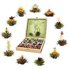 Geschenkset Holzkiste mit 12 Teeblumen